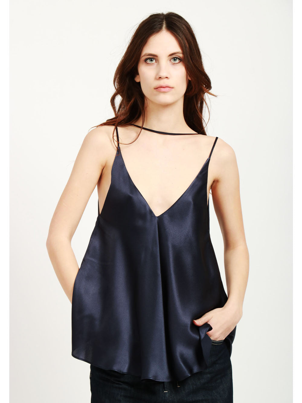 SEMICOUTURE Top Etienne in Satin Misto Seta Blu Notte Blu notte