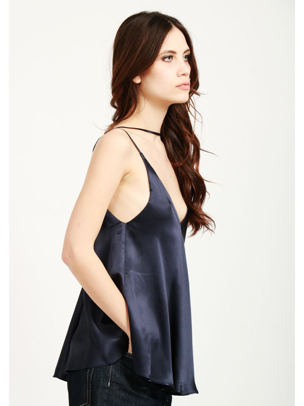 SEMICOUTURE Top Etienne in Satin Misto Seta Blu Notte Blu notte