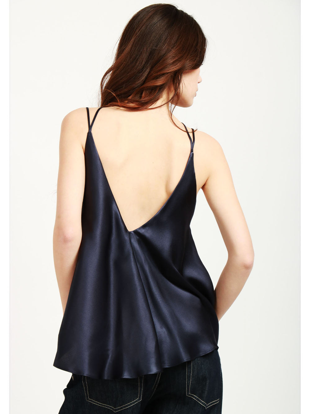 SEMICOUTURE Top Etienne in Satin Misto Seta Blu Notte Blu notte