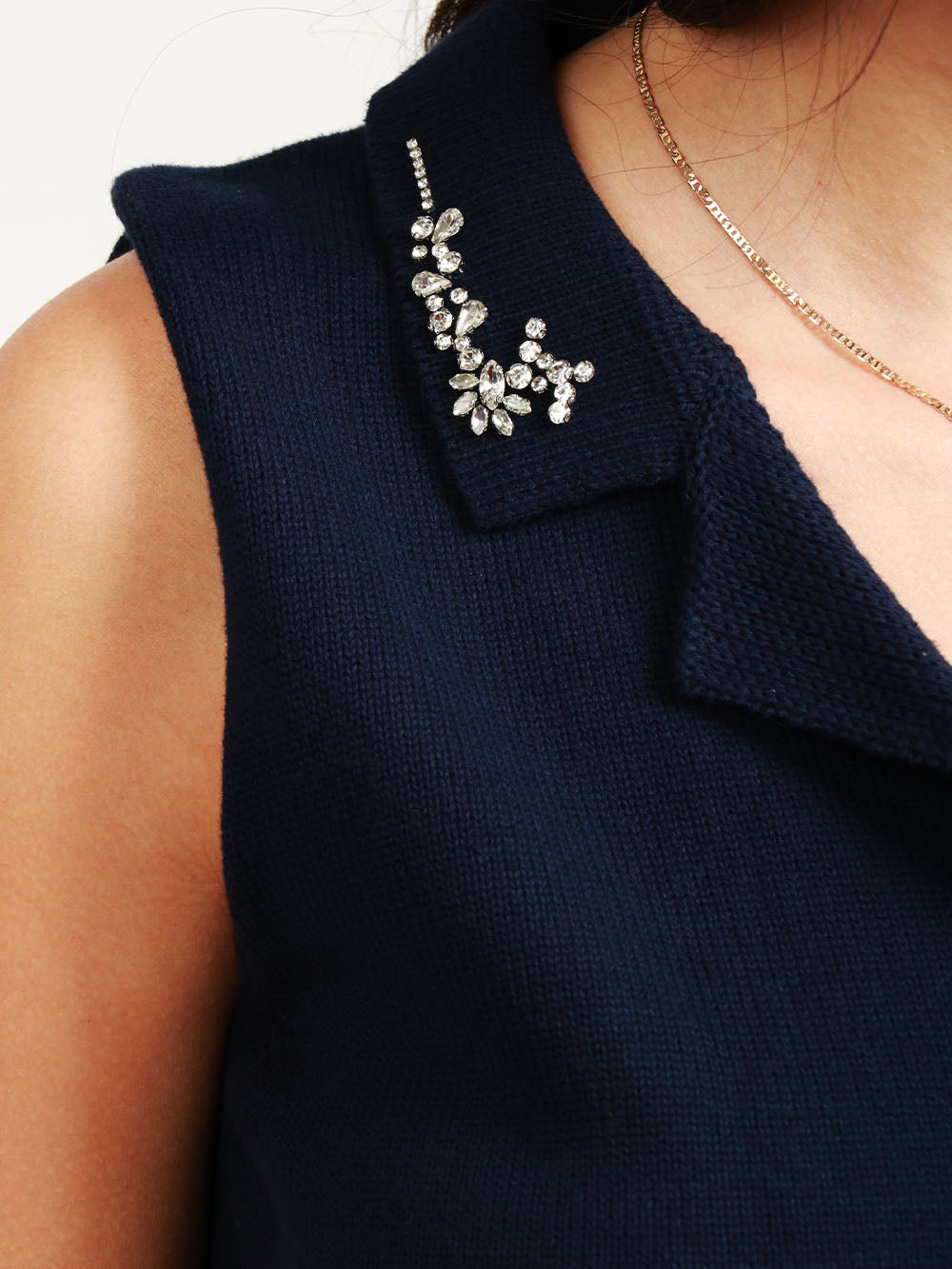 SEMICOUTURE Gilet Hester in Maglia di Cotone Blu Notte con Cristalli Blu notte