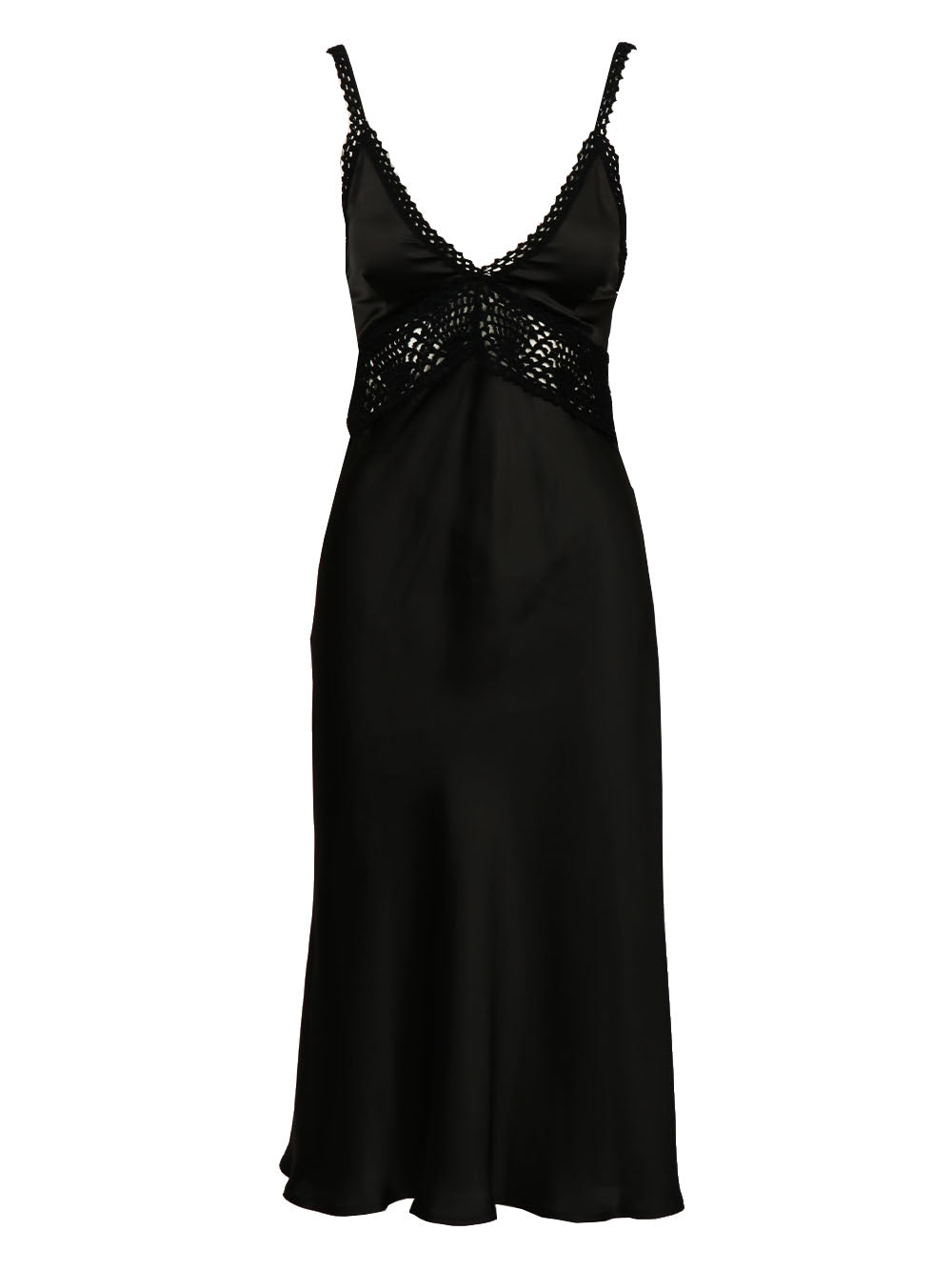 SEMICOUTURE Vestito Jacinta Sottoveste in Seta Nero con Dettagli Crochet Nero