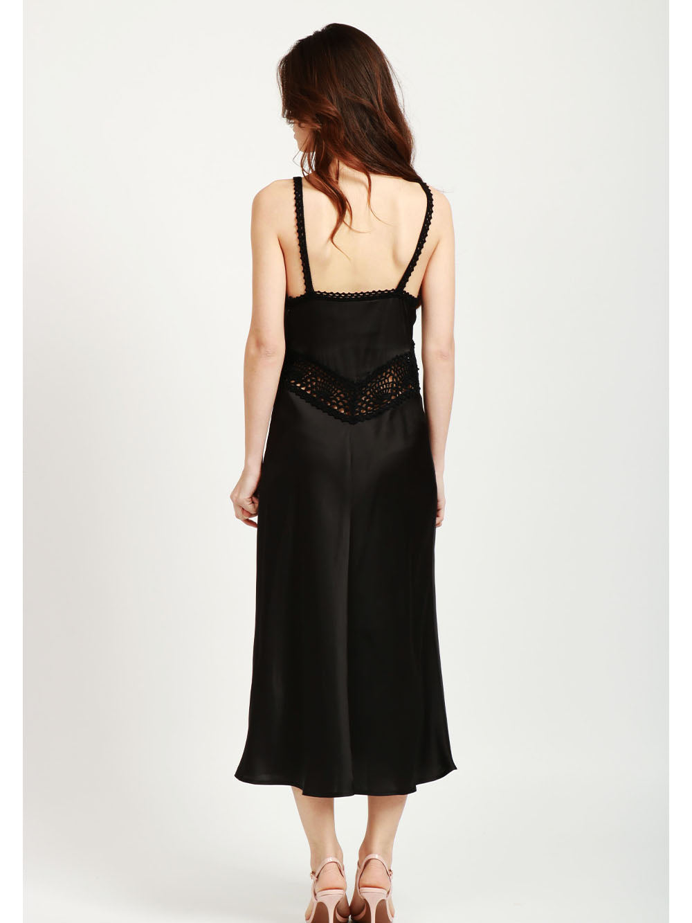 SEMICOUTURE Vestito Jacinta Sottoveste in Seta Nero con Dettagli Crochet Nero