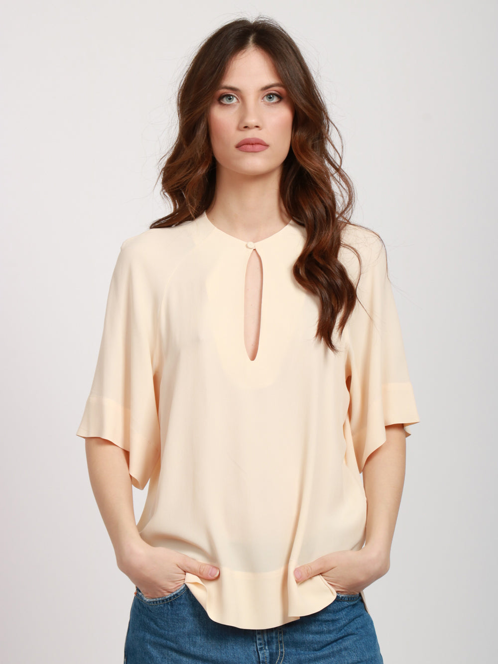 SEMICOUTURE Blusa Jana in crepe de chine panna Panna