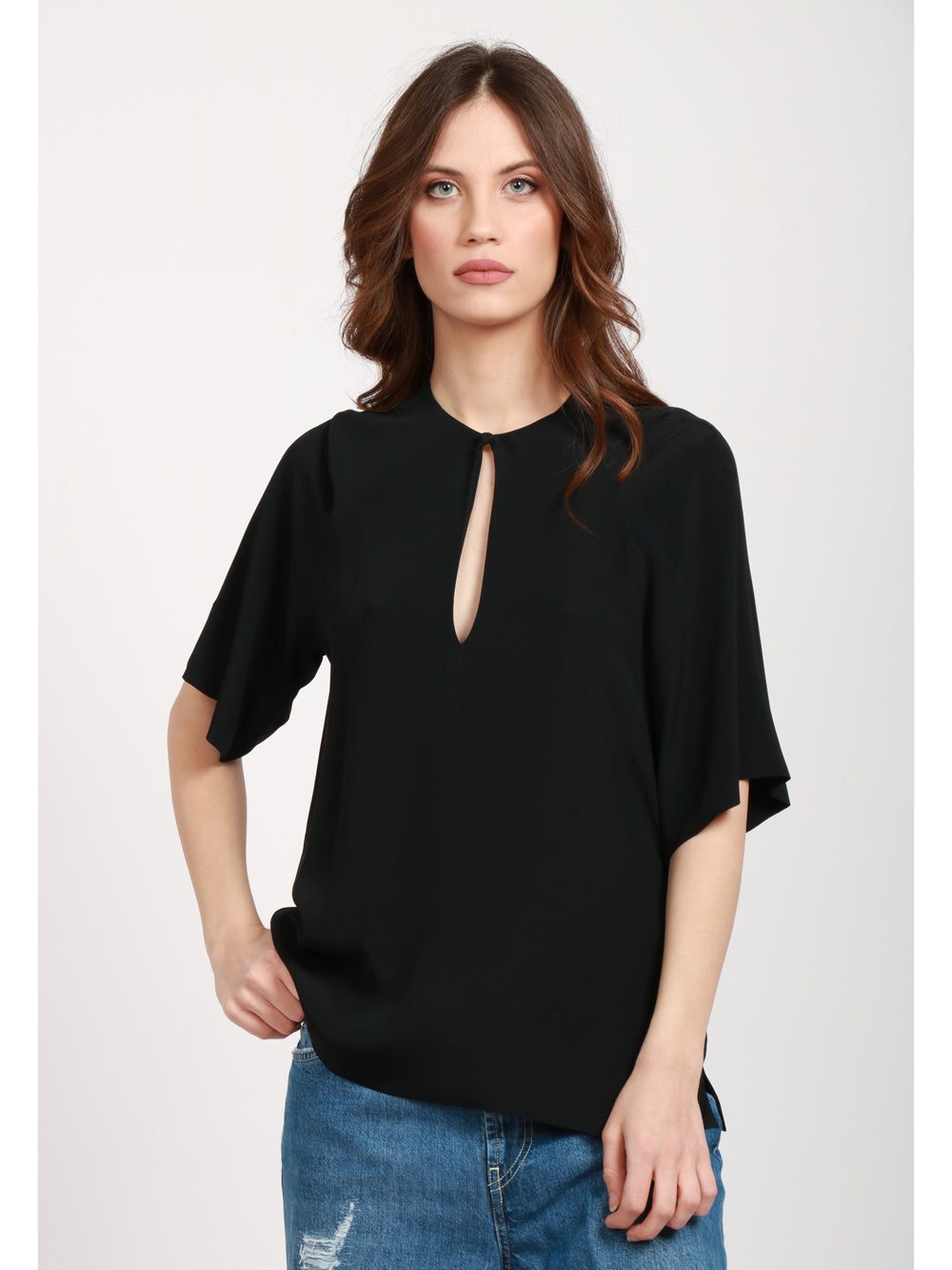 SEMICOUTURE Blusa Jana in crepe de chine nera Nero