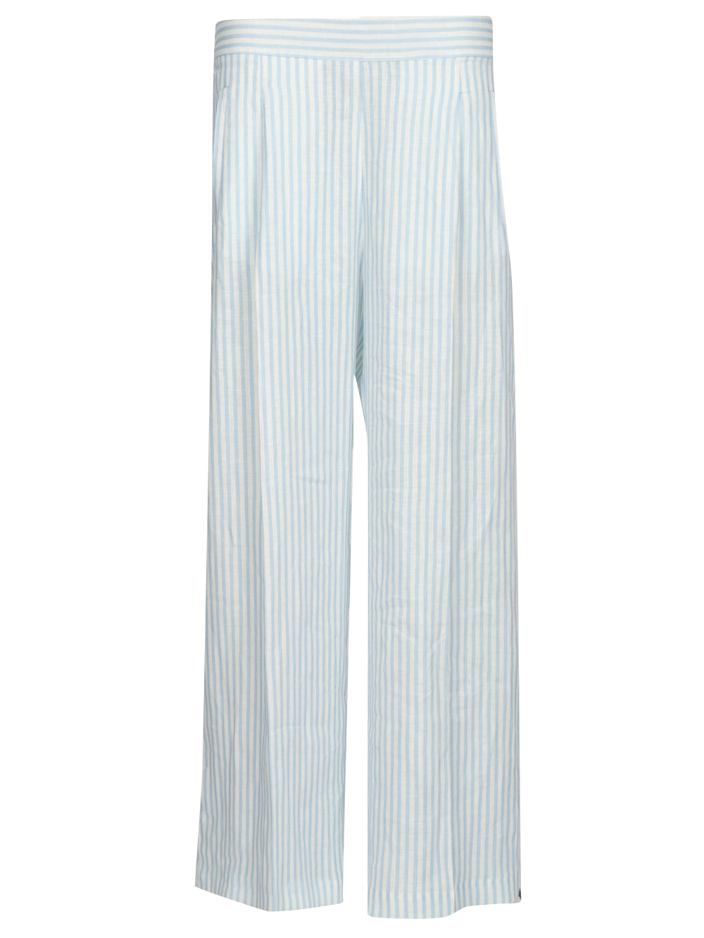 SEMICOUTURE PANTALONI JHONNY PALAZZO IN LINO A RIGHE Celeste/bianco