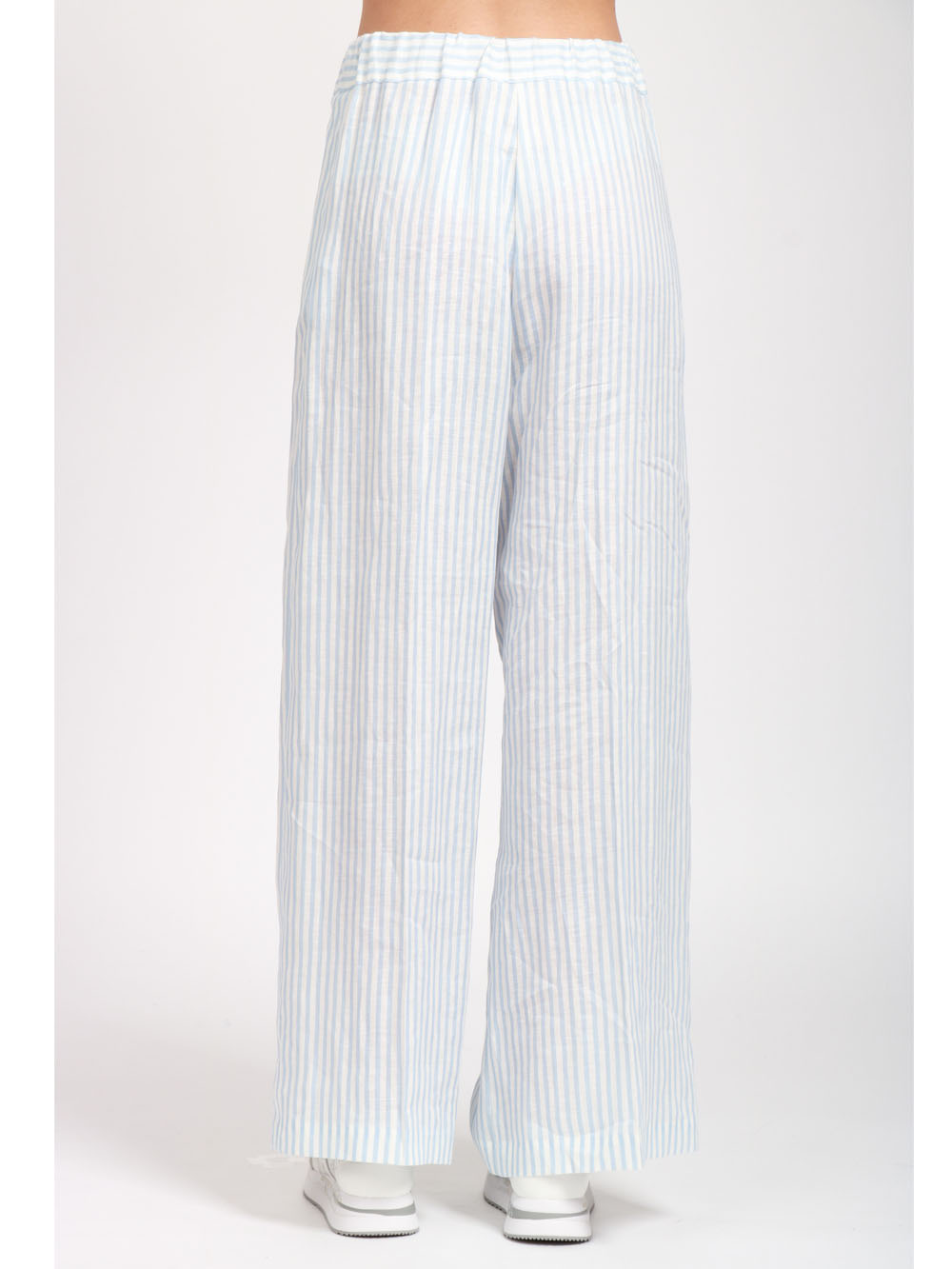 SEMICOUTURE PANTALONI JHONNY PALAZZO IN LINO A RIGHE Celeste/bianco