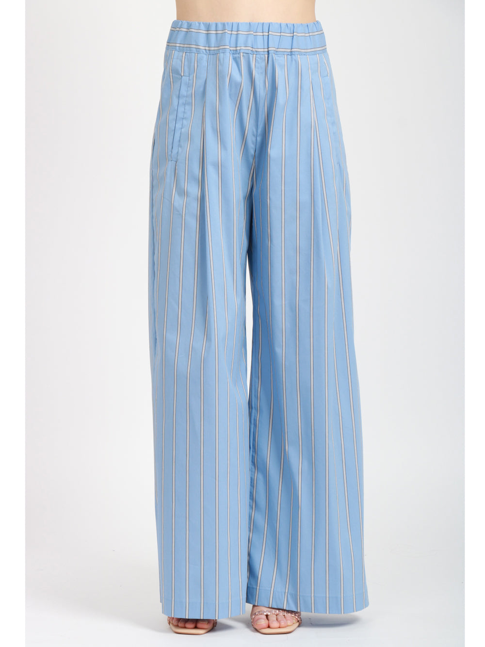 SEMICOUTURE Pantaloni Jhonny gamba larga Celeste e Bianco Indaco/bianco