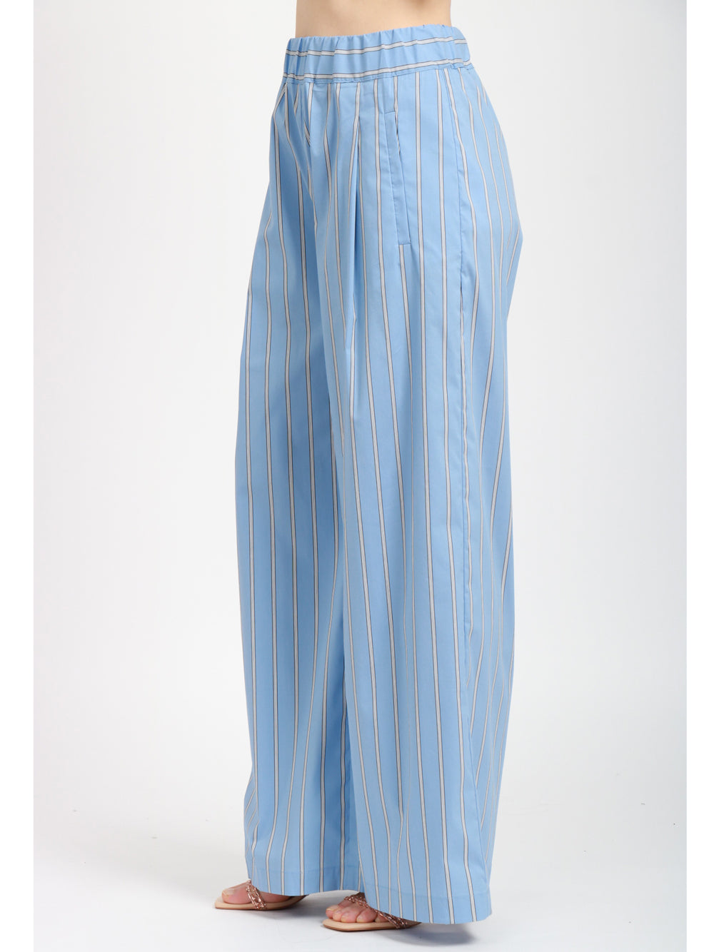 SEMICOUTURE Pantaloni Jhonny gamba larga Celeste e Bianco Indaco/bianco