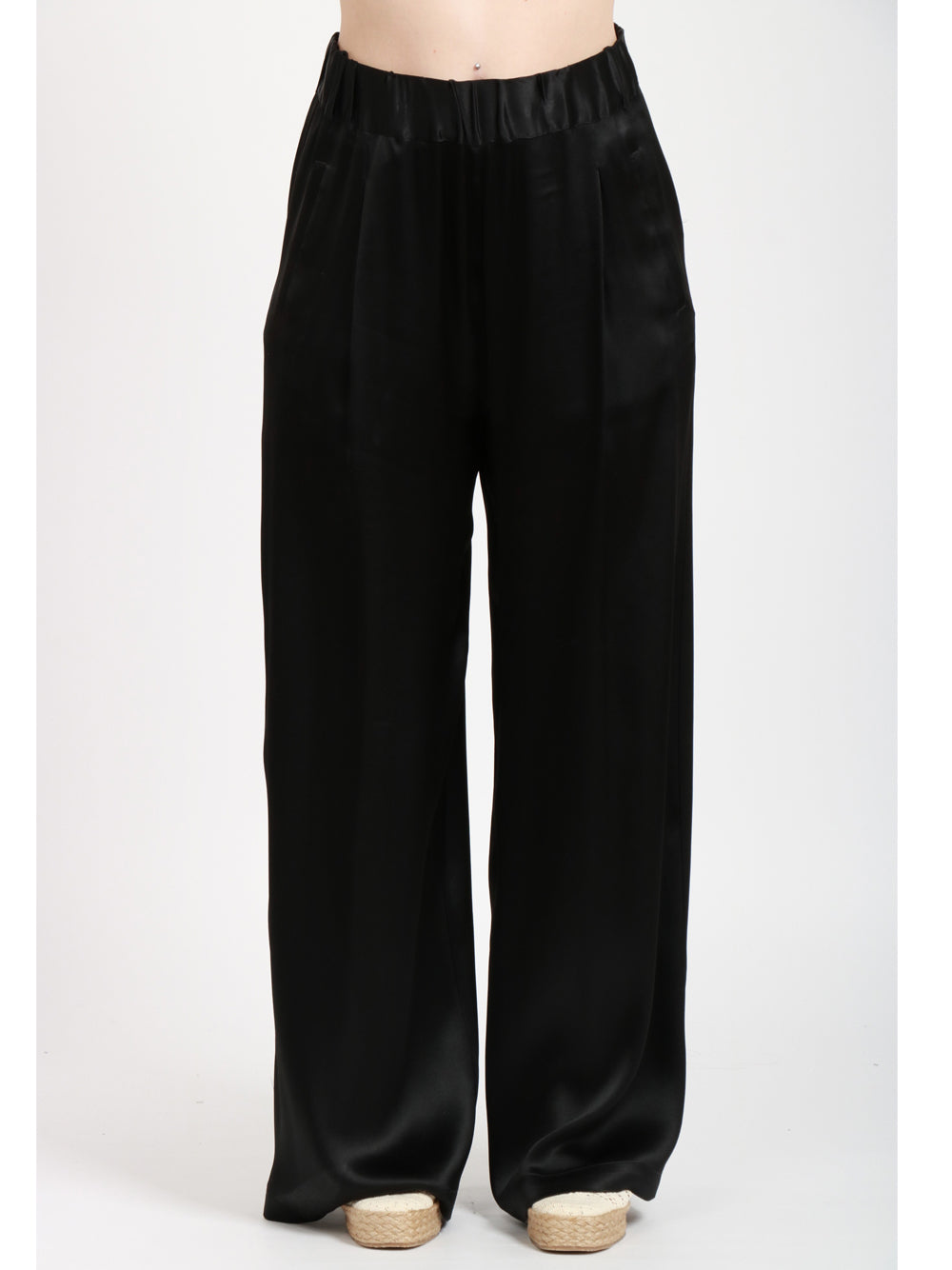 SEMICOUTURE Pantalone Jhonny in raso di Seta con elastico in vita Nero Nero