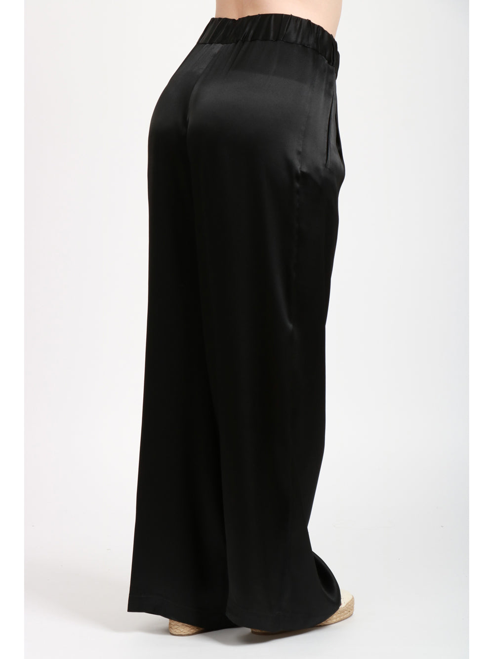 SEMICOUTURE Pantalone Jhonny in raso di Seta con elastico in vita Nero Nero