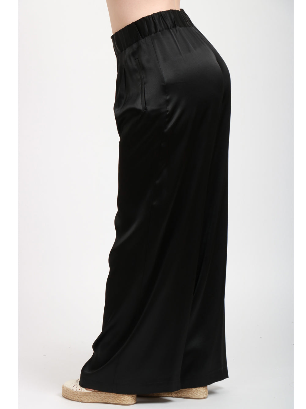 SEMICOUTURE Pantalone Jhonny in raso di Seta con elastico in vita Nero Nero