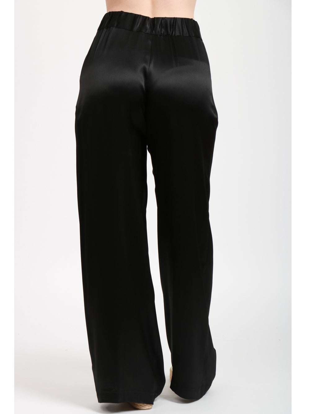 SEMICOUTURE Pantalone Jhonny in raso di Seta con elastico in vita Nero Nero