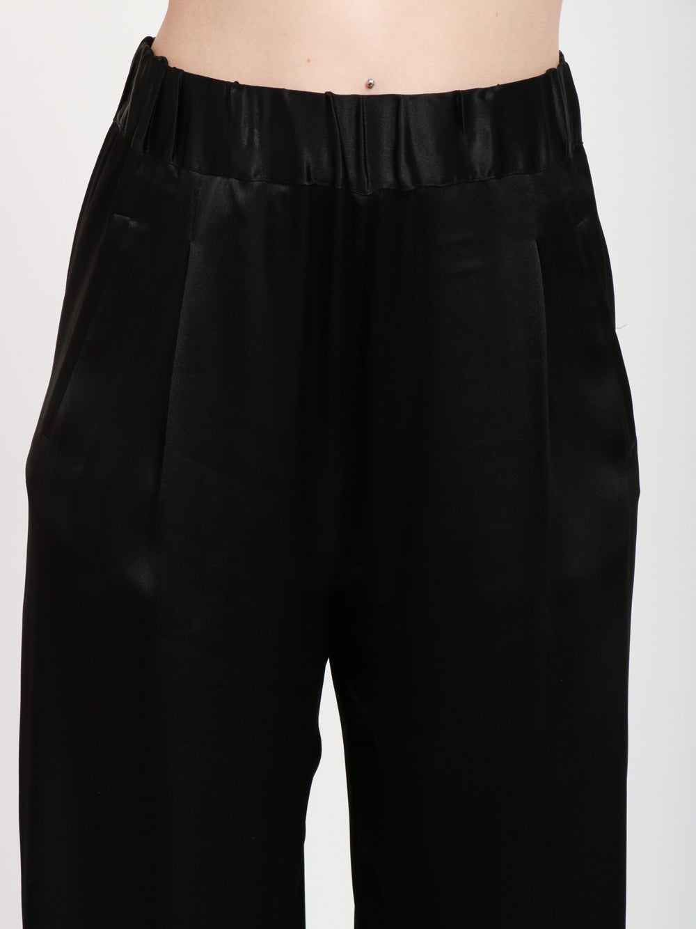 SEMICOUTURE Pantalone Jhonny in raso di Seta con elastico in vita Nero Nero