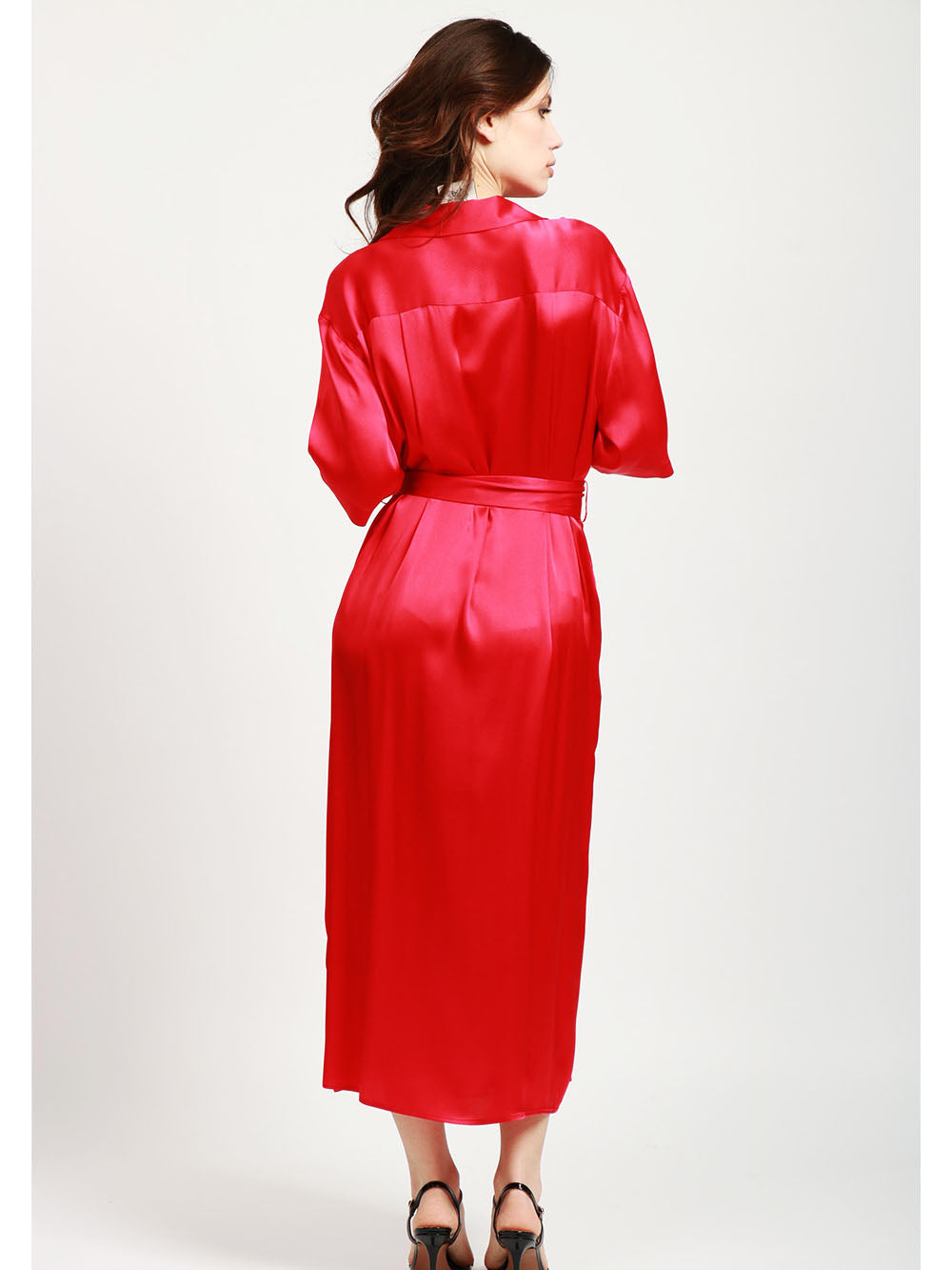 SEMICOUTURE Vestito Chemisier Laetitia in Satin Misto Seta Rosso Rosso