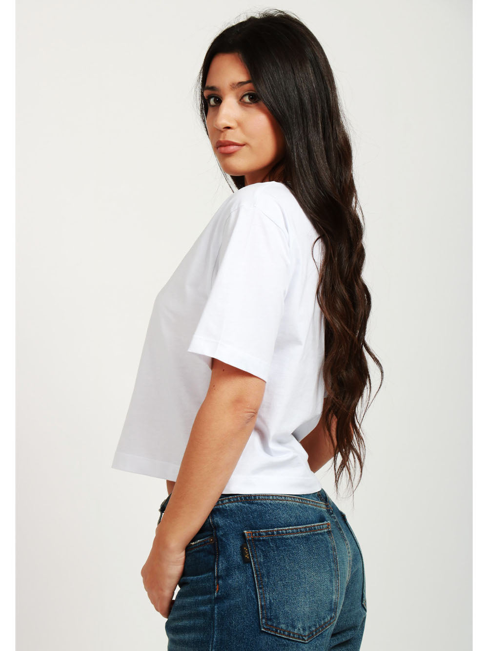 SEMICOUTURE T-Shirt Marina Girocollo in Cotone Bianca con Cristalli Bianco