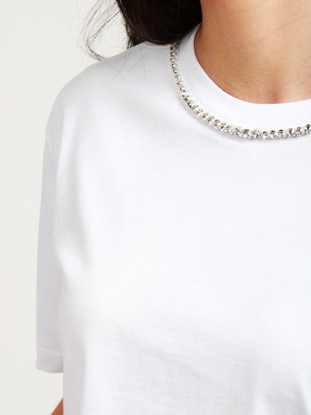 SEMICOUTURE T-Shirt Marina Girocollo in Cotone Bianca con Cristalli Bianco