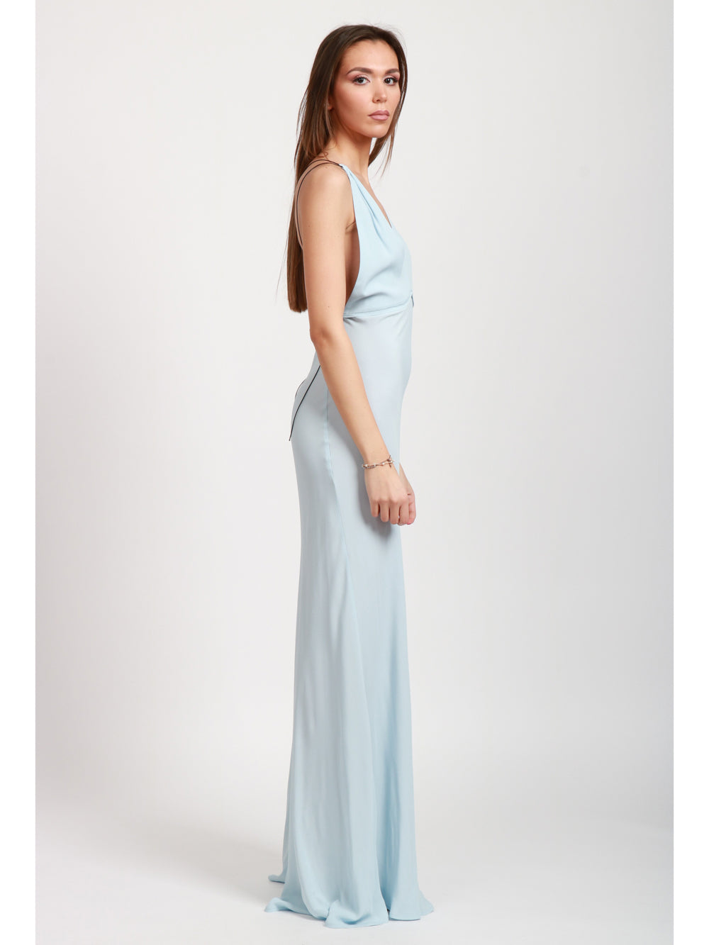 SEMICOUTURE VESTITO MARISOL LUNGO IN CREPE CELESTE Cielo