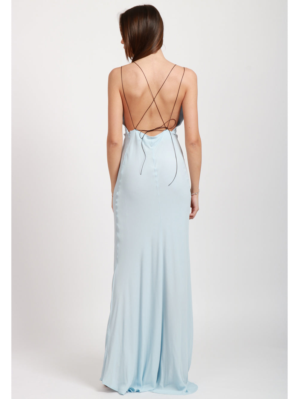 SEMICOUTURE VESTITO MARISOL LUNGO IN CREPE CELESTE Cielo