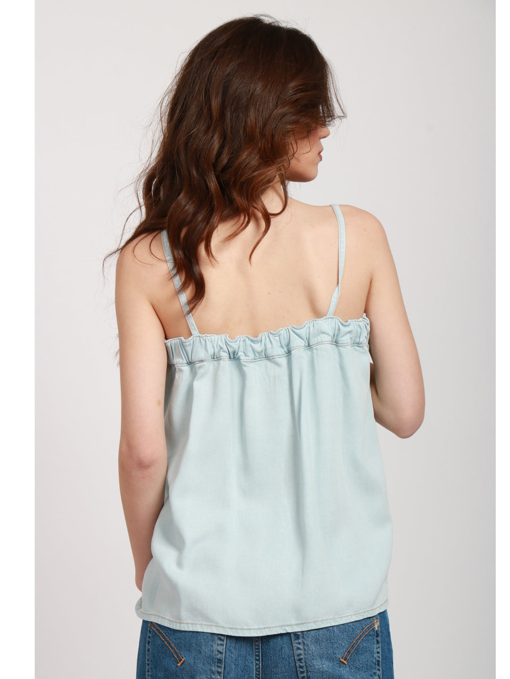 SEMICOUTURE TOP MIRNA IN CHAMBRAY CELESTE Cielo