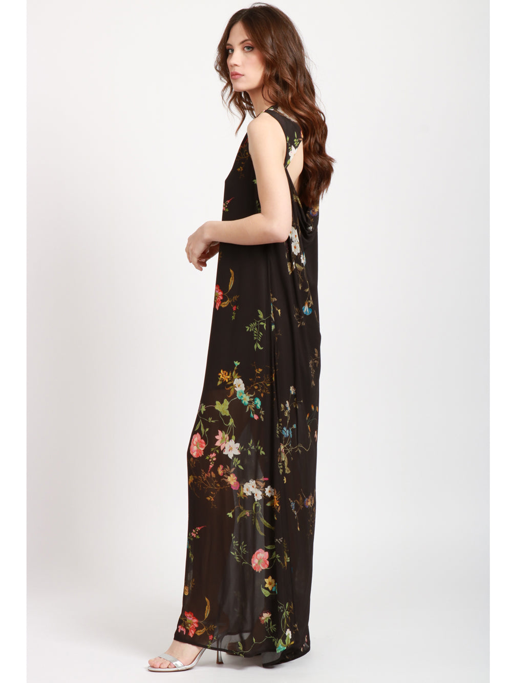 SEMICOUTURE VESTITO NEREA LUNGO NERO CON FANTASIA FLOREALE Nero+color