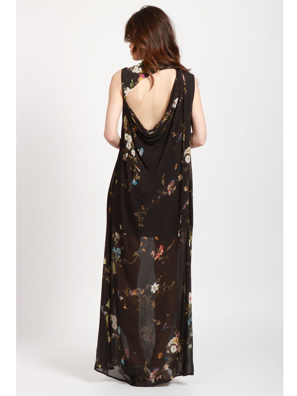 SEMICOUTURE VESTITO NEREA LUNGO NERO CON FANTASIA FLOREALE Nero+color