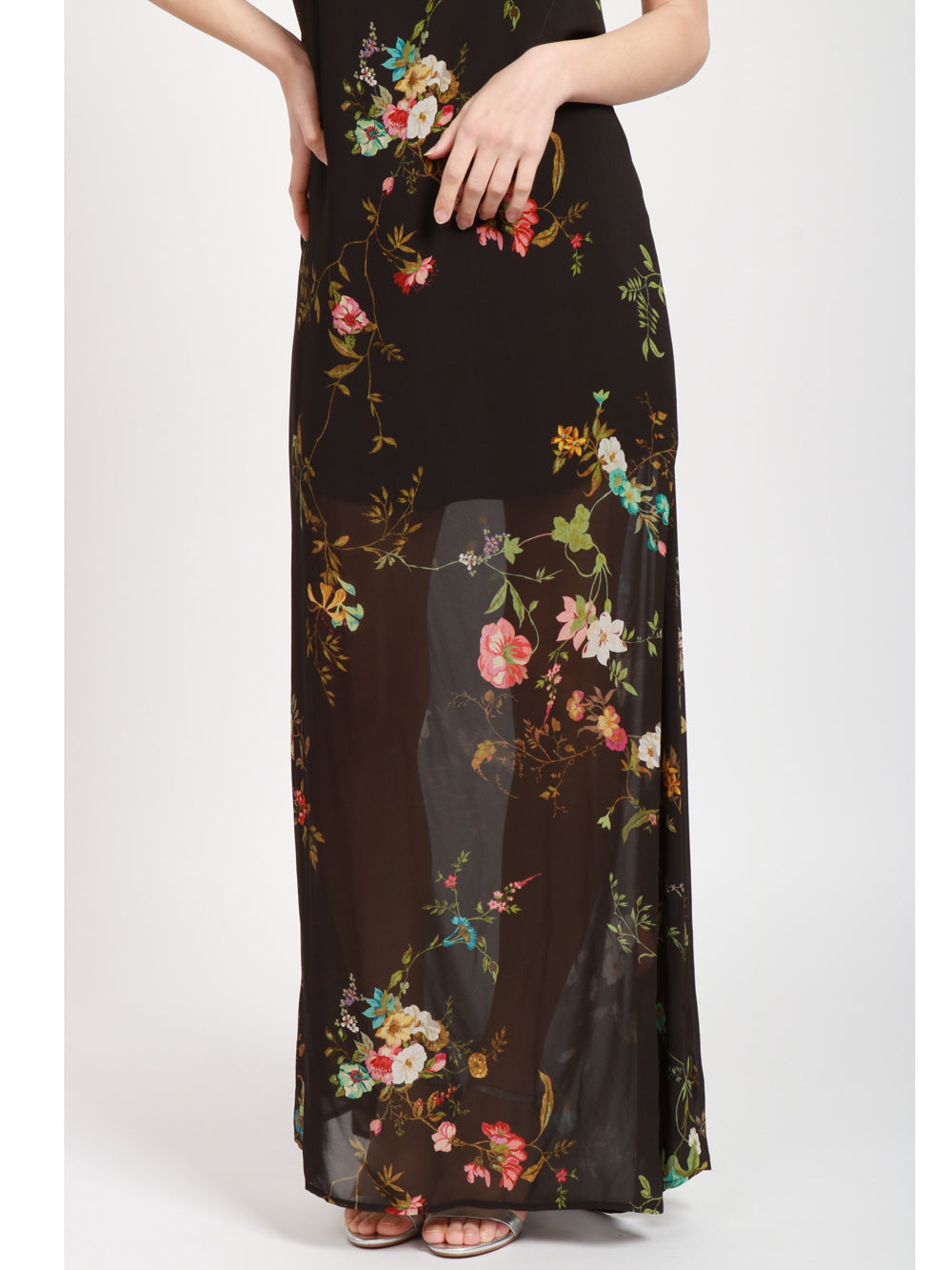 SEMICOUTURE VESTITO NEREA LUNGO NERO CON FANTASIA FLOREALE Nero+color