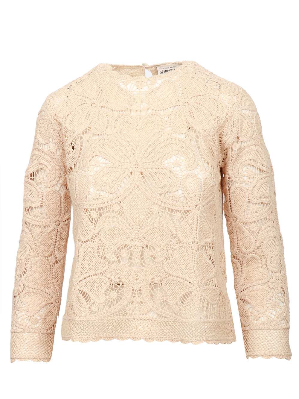 SEMICOUTURE MAGLIA PAULINA IN COTONE BEIGE CON LAVORAZIONE A CORNELY Beige