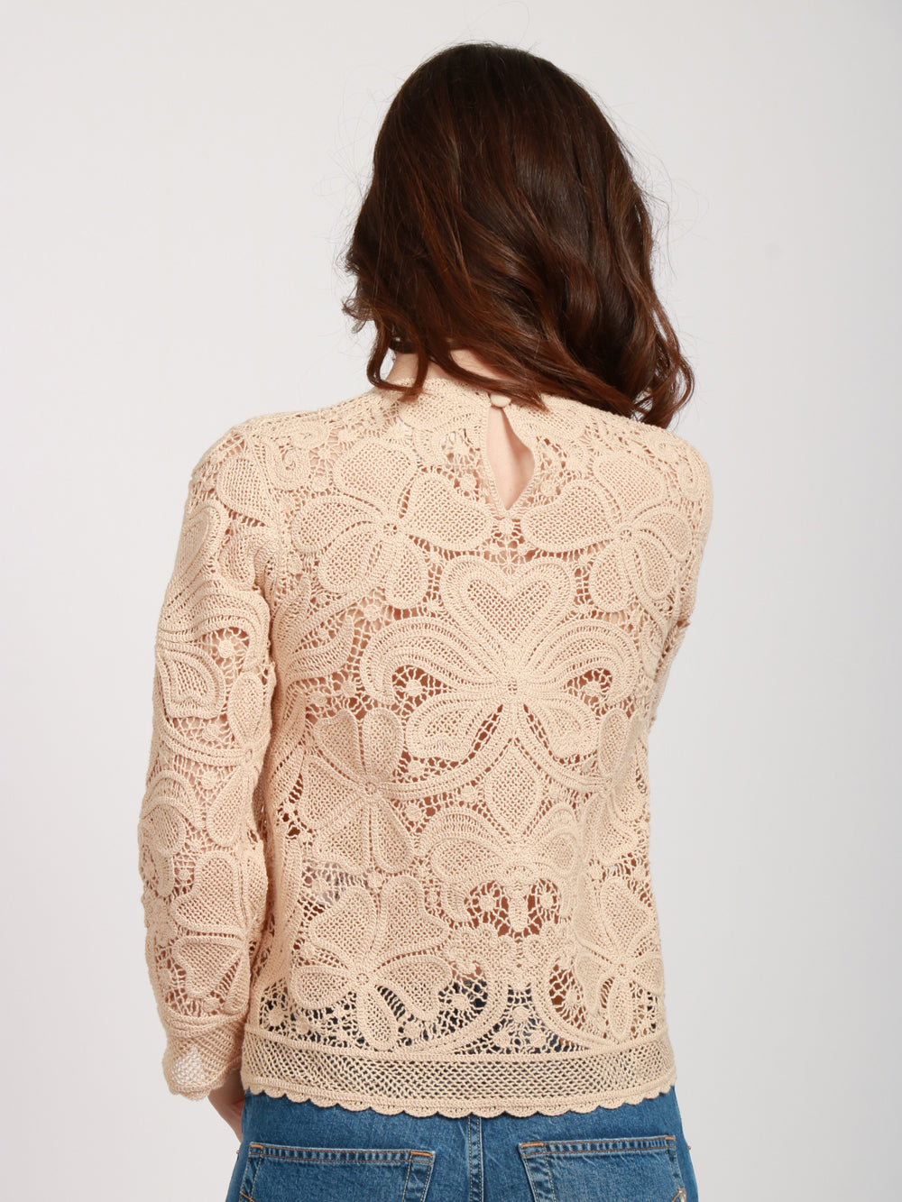 SEMICOUTURE MAGLIA PAULINA IN COTONE BEIGE CON LAVORAZIONE A CORNELY Beige