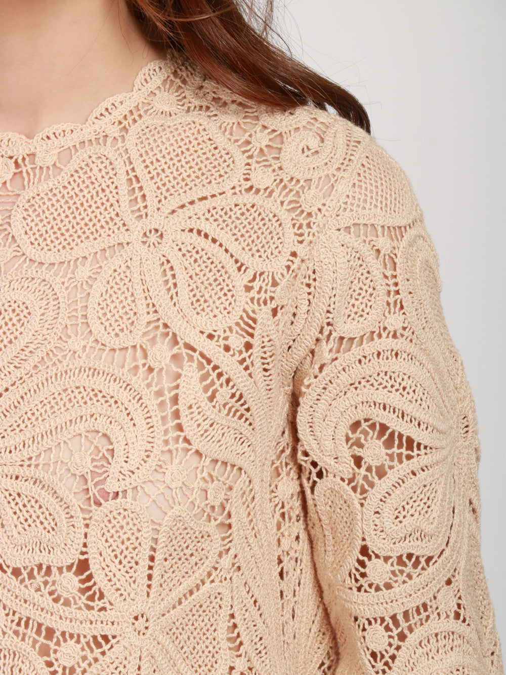 SEMICOUTURE MAGLIA PAULINA IN COTONE BEIGE CON LAVORAZIONE A CORNELY Beige