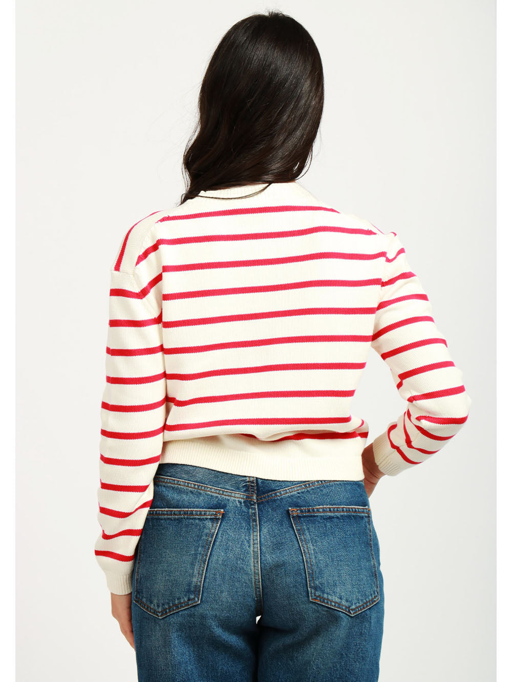 SEMICOUTURE Maglia Rita in Cotone a Righe Bianca e Rossa con Cristalli Bianco Rosso