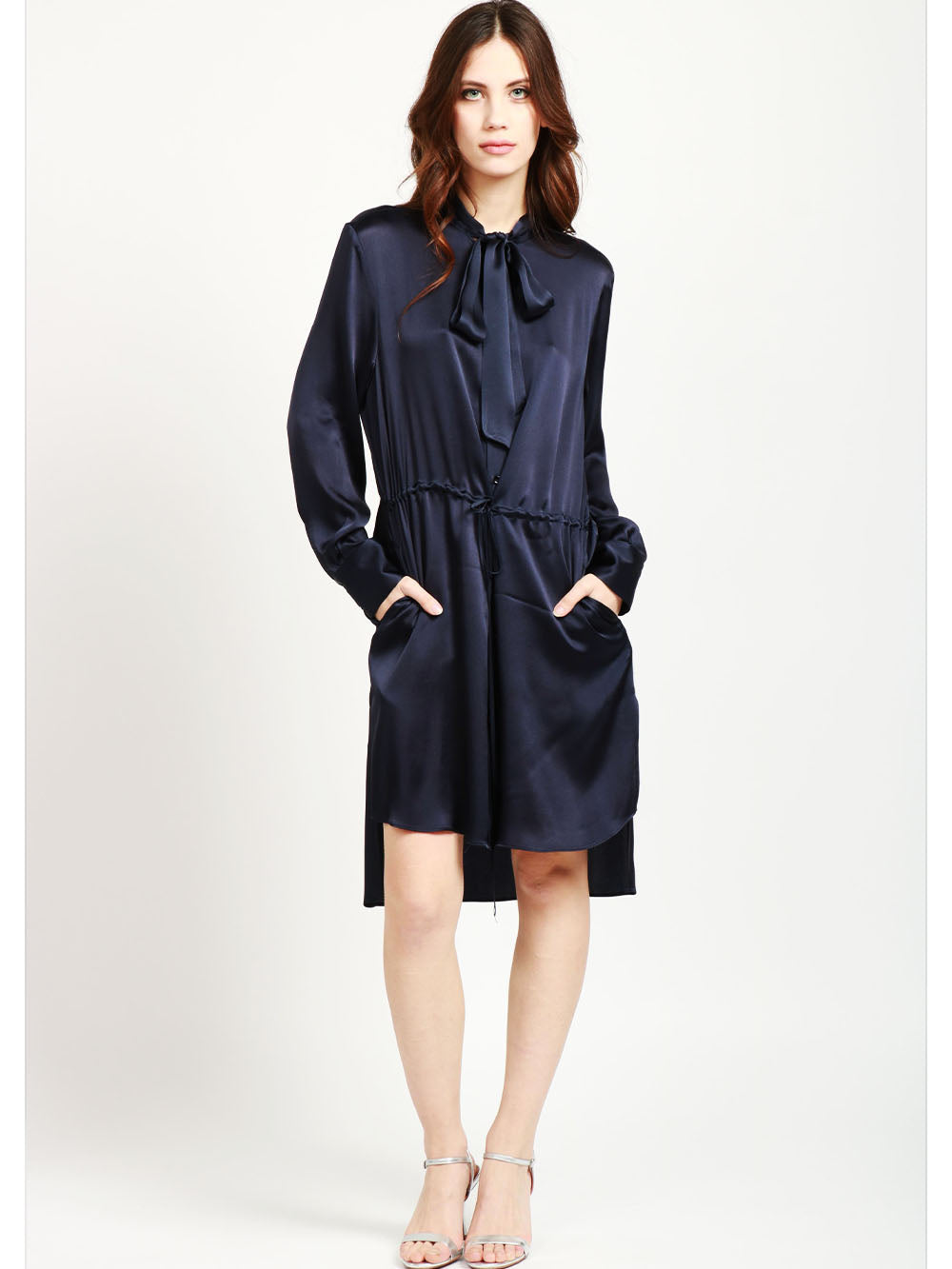 SEMICOUTURE Vestito Rossana Chemisier Corto in Misto Seta Blu Notte Blu notte