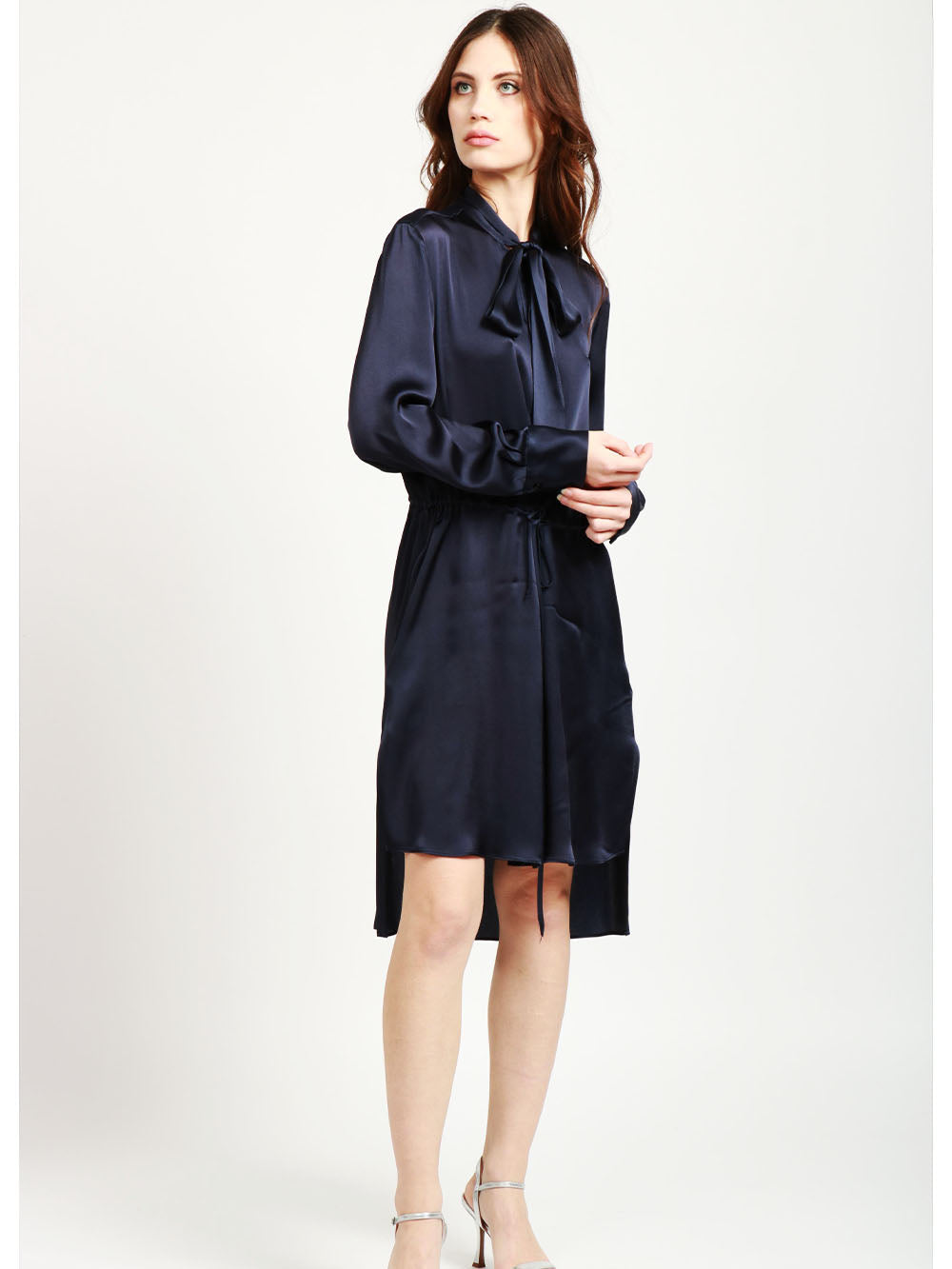 SEMICOUTURE Vestito Rossana Chemisier Corto in Misto Seta Blu Notte Blu notte
