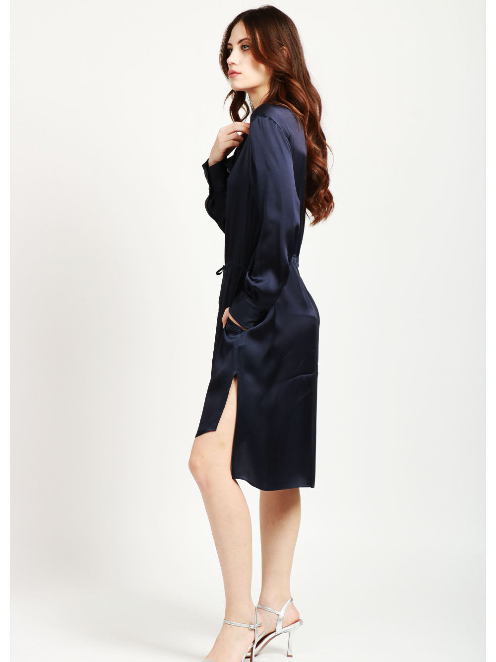 SEMICOUTURE Vestito Rossana Chemisier Corto in Misto Seta Blu Notte Blu notte