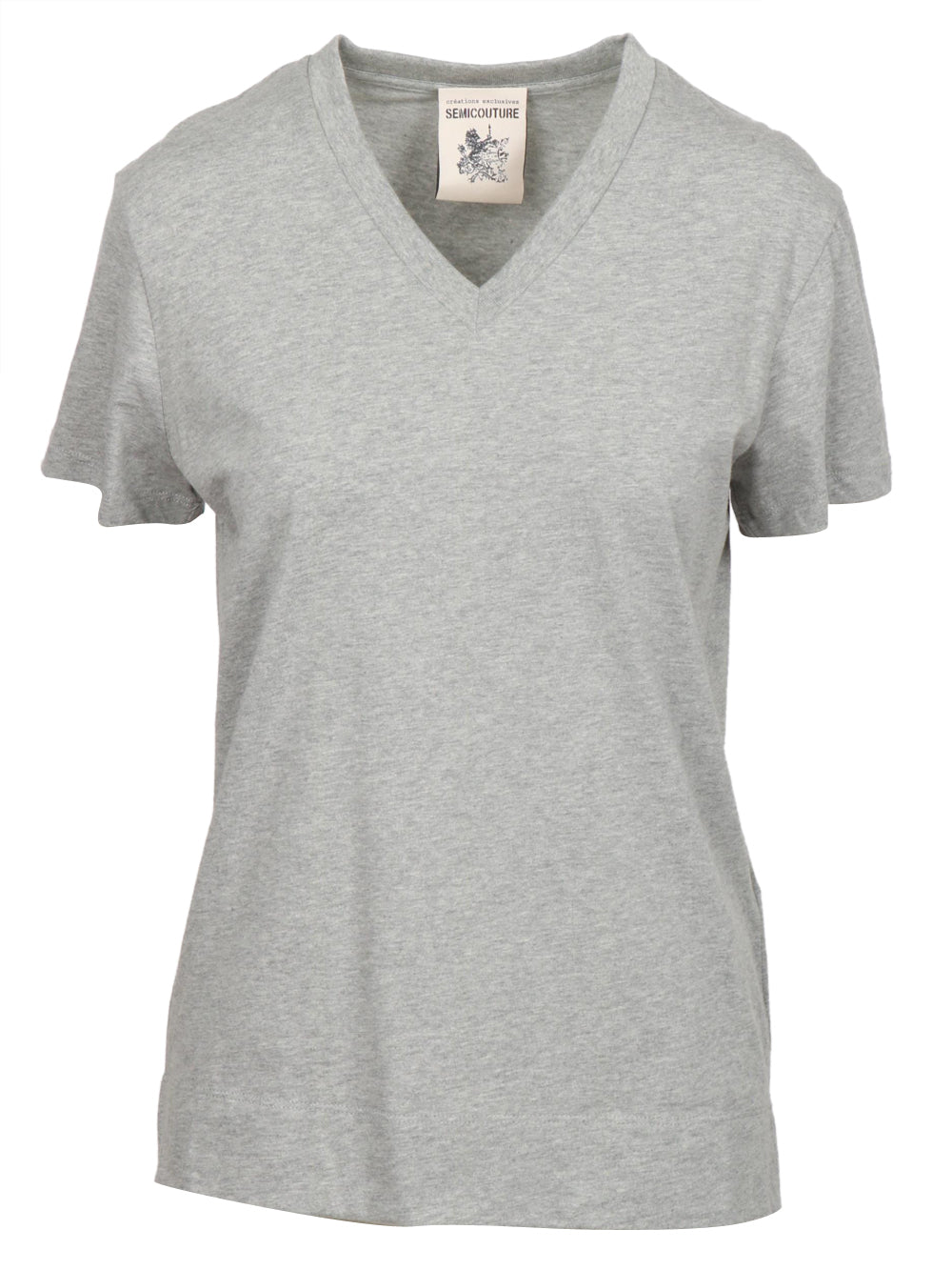 SEMICOUTURE T-Shirt Shana in Cotone Grigia con Scollo a V Grigio