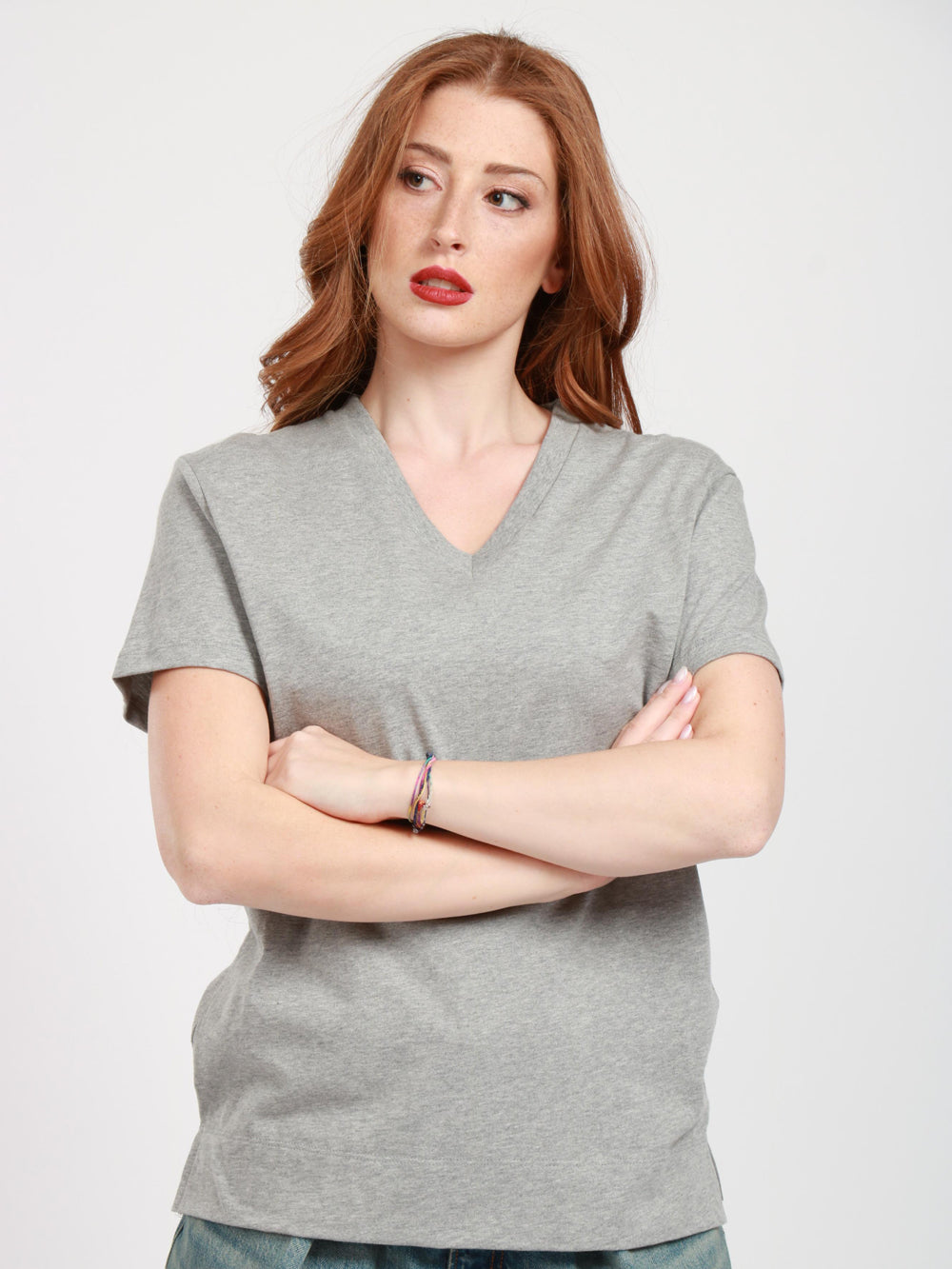 SEMICOUTURE T-Shirt Shana in Cotone Grigia con Scollo a V Grigio