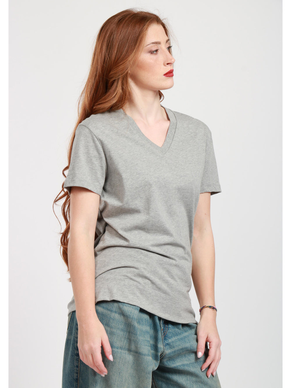 SEMICOUTURE T-Shirt Shana in Cotone Grigia con Scollo a V Grigio
