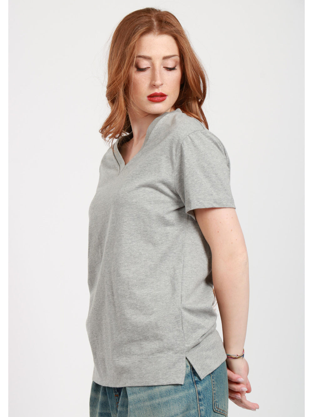 SEMICOUTURE T-Shirt Shana in Cotone Grigia con Scollo a V Grigio