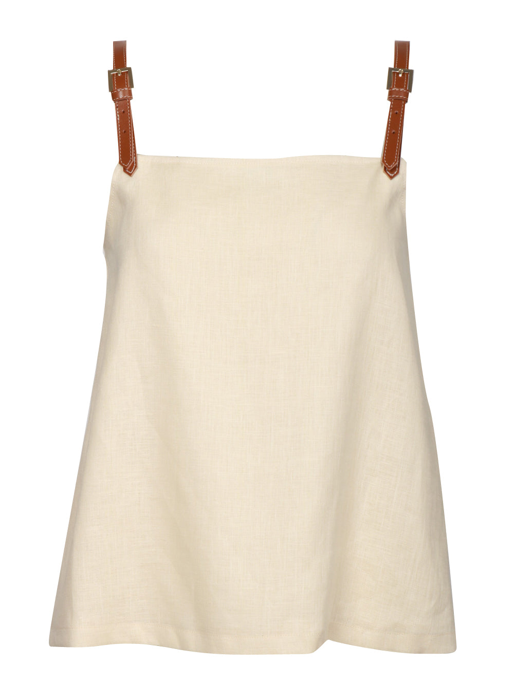SEMICOUTURE Top Silvye in Lino Burro bretelle di Cuoio Crema