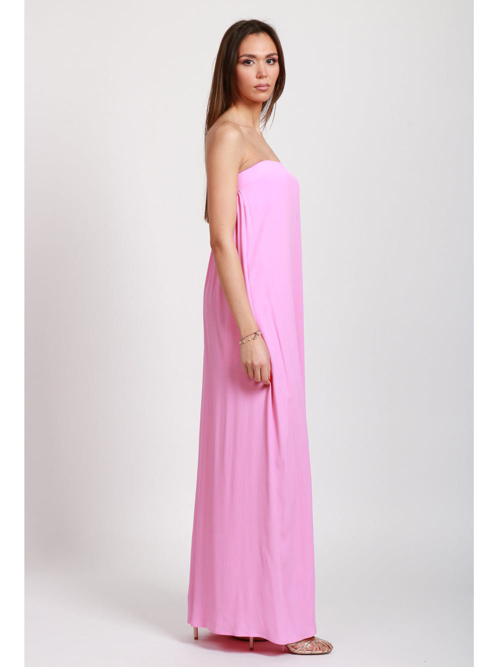 SEMICOUTURE VESTITO SOPHIE ROSA IN CREPE LUNGO A FASCIA Rosa