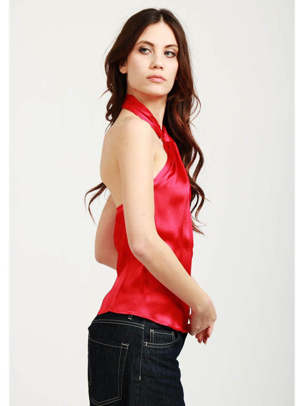 SEMICOUTURE Top Therese in Satin Misto Seta Rosso Rosso