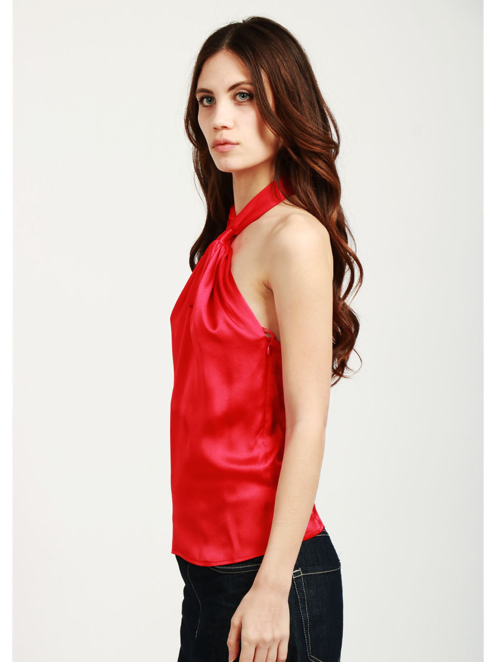 SEMICOUTURE Top Therese in Satin Misto Seta Rosso Rosso