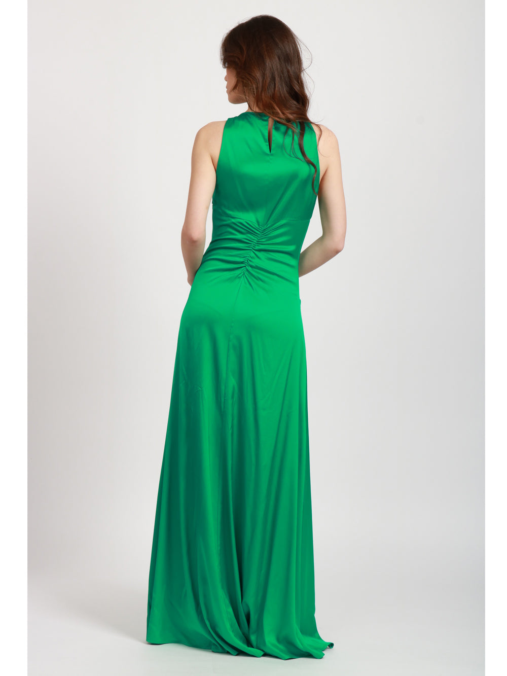 SIMONA CORSELLINI Vestito Lungo Verde smeraldo con Fiore Verde