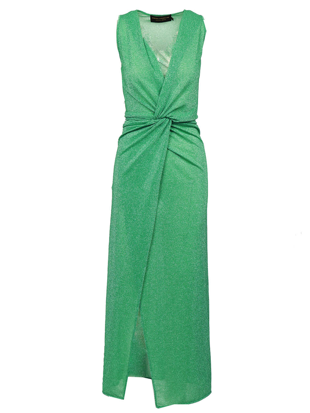 SIMONA CORSELLINI Vestito Lungo Verde con Lurex e Drappeggi Verde