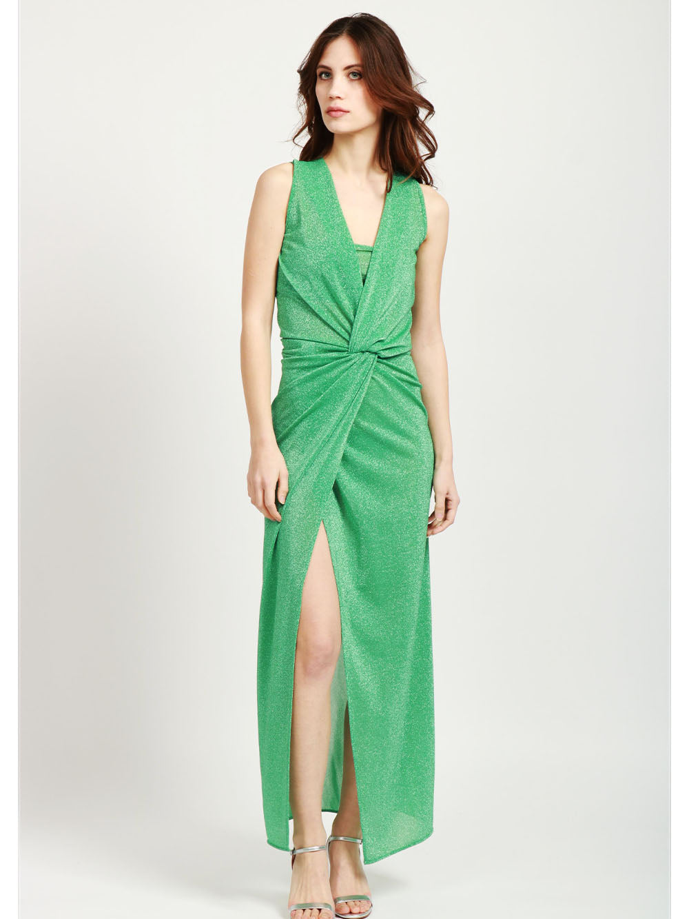 SIMONA CORSELLINI Vestito Lungo Verde con Lurex e Drappeggi Verde