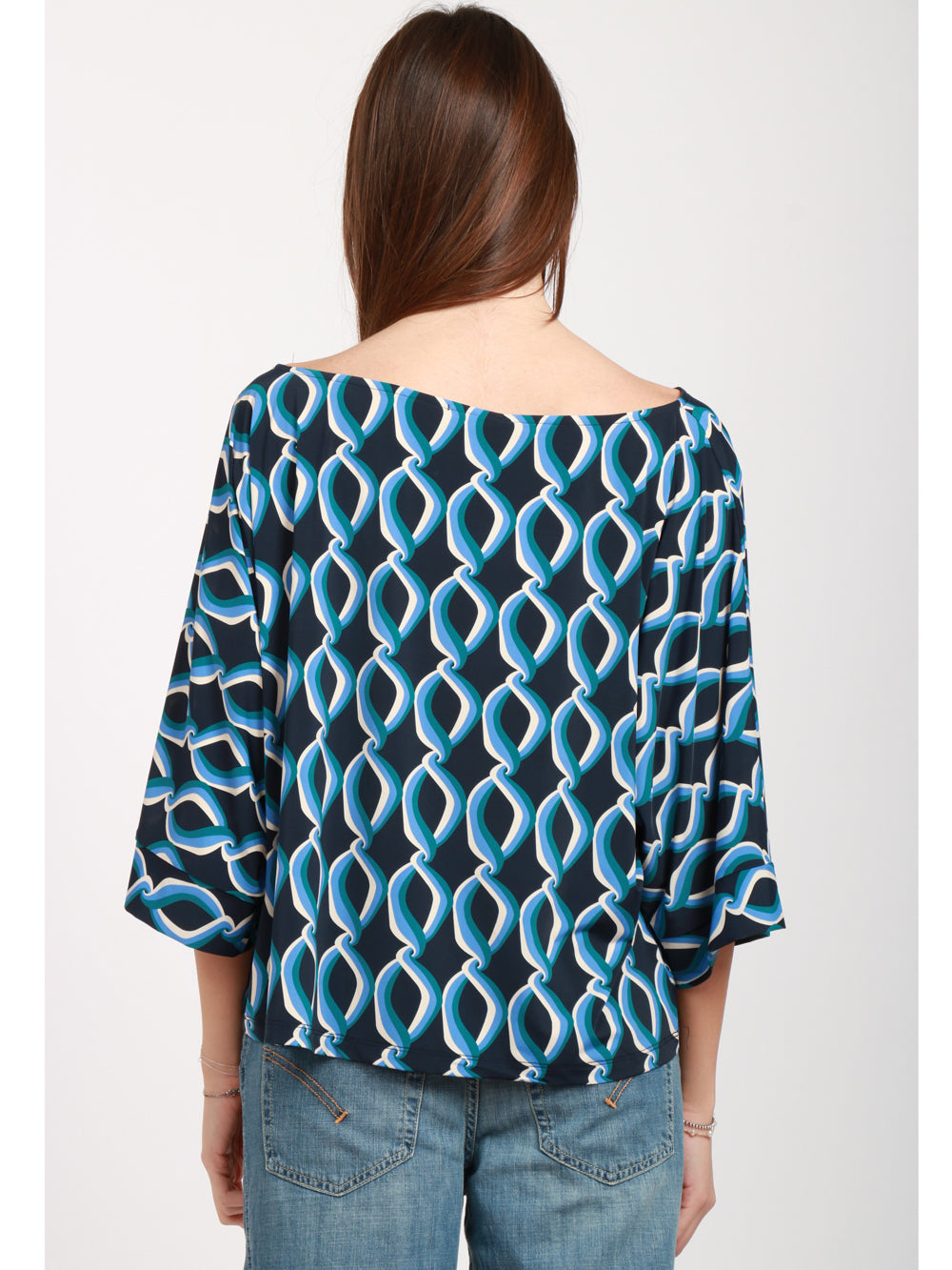 SIYU Blusa con Fantasia Blu e Celeste Blu/azzurro