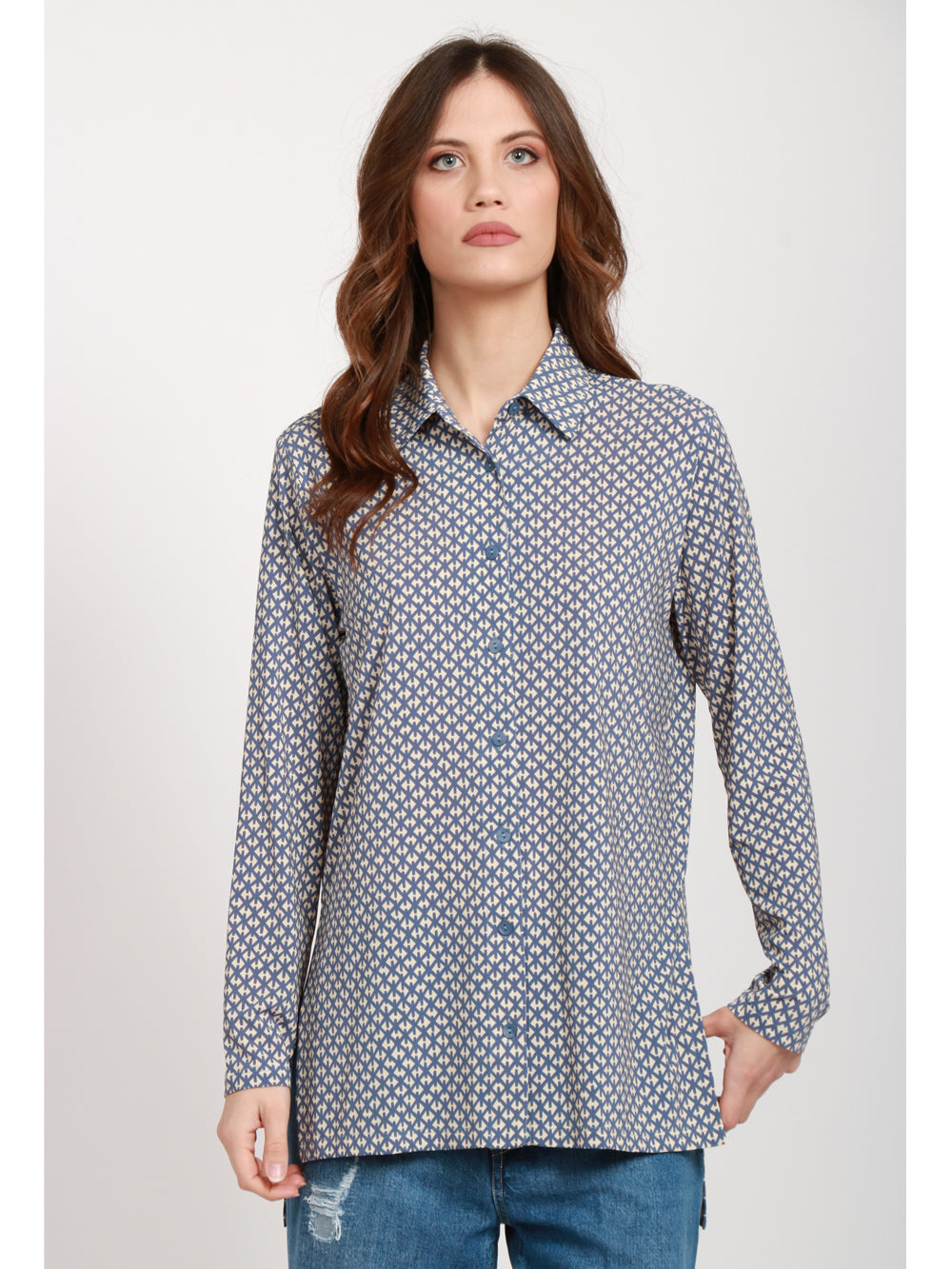 SIYU Camicia con Fantasia Azzurra e Panna Azzurro/bianco
