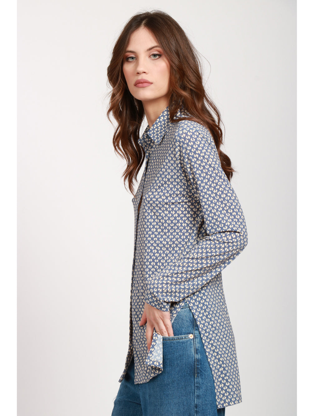 SIYU Camicia con Fantasia Azzurra e Panna Azzurro/bianco