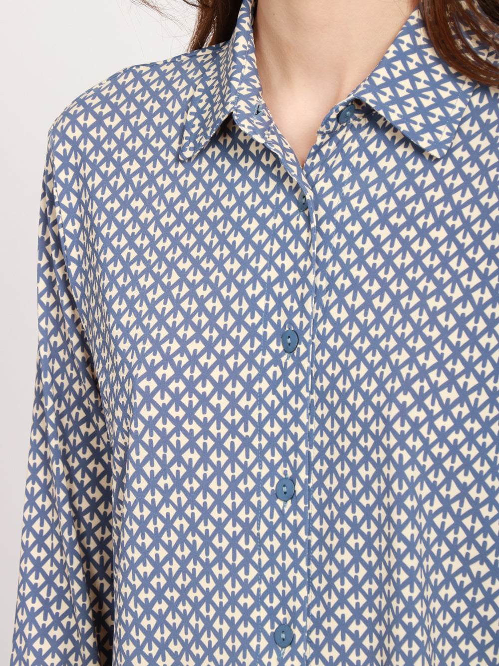 SIYU Camicia con Fantasia Azzurra e Panna Azzurro/bianco