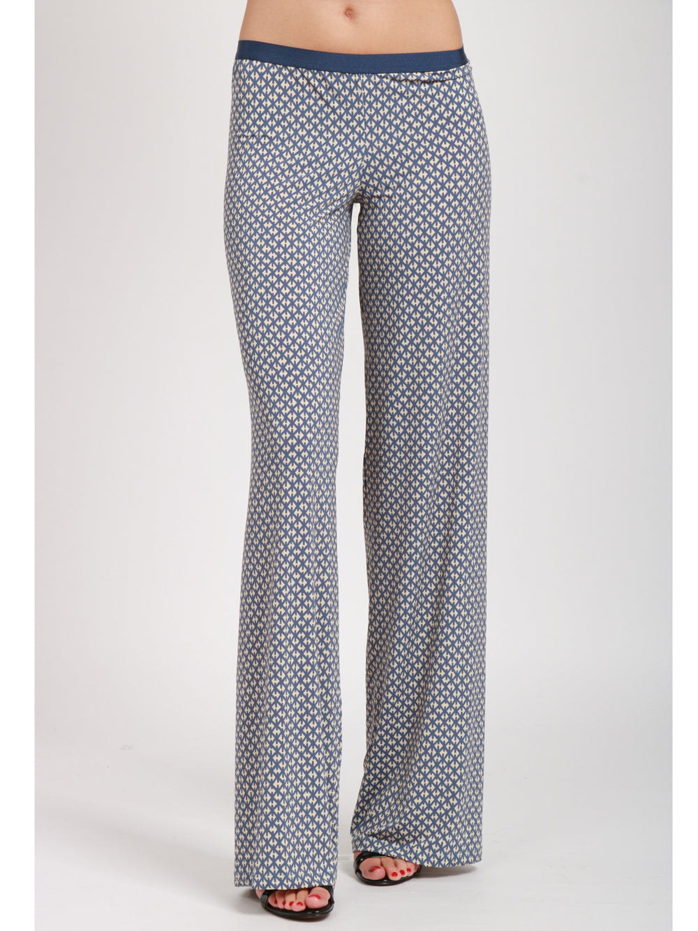 SIYU Pantaloni Lunghi con Fantasia Azzurri e Panna Panna/azzurro