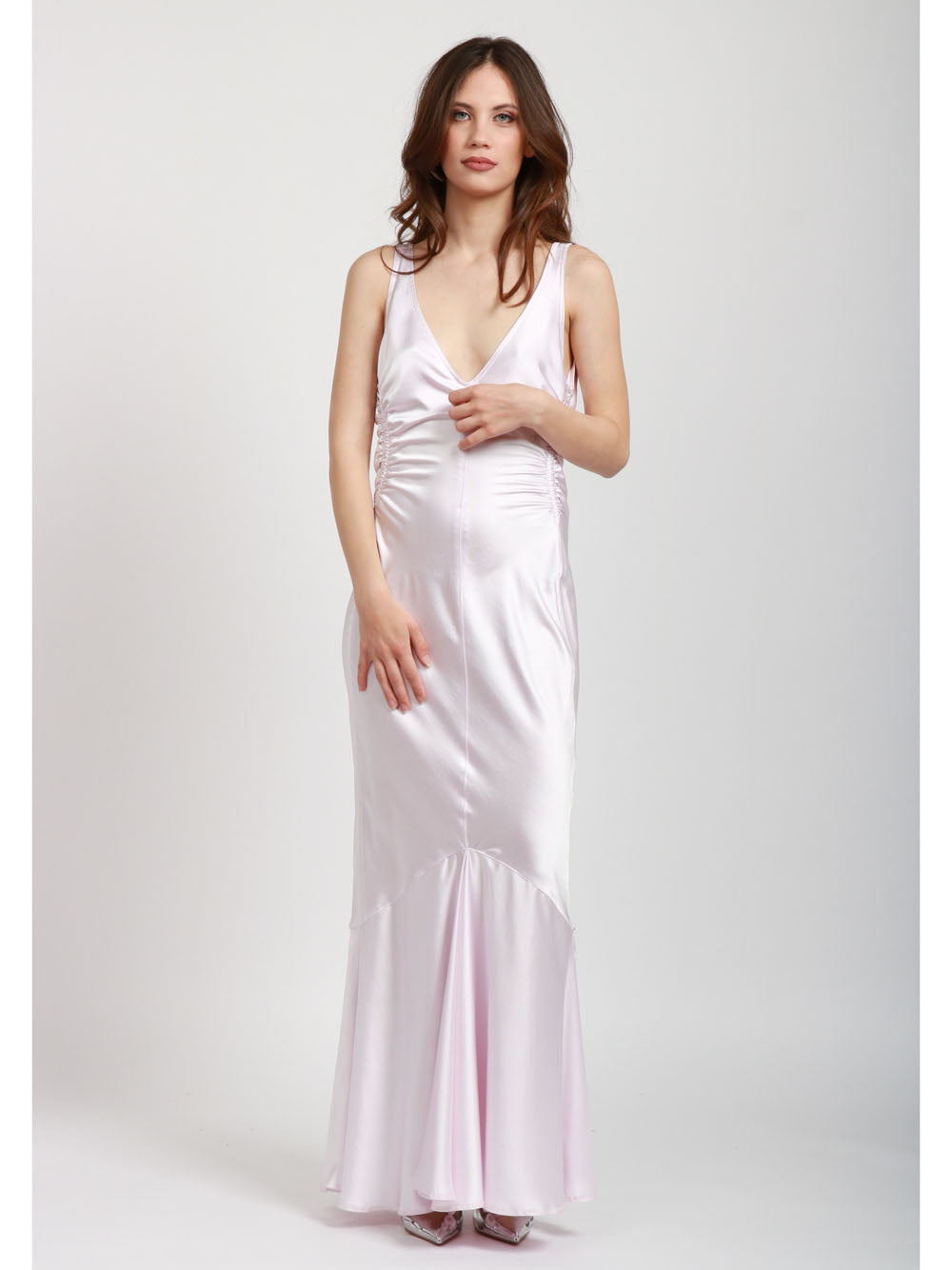SPORTMAX Vestito Lungo Katia in Raso Rosa Rosa confetto